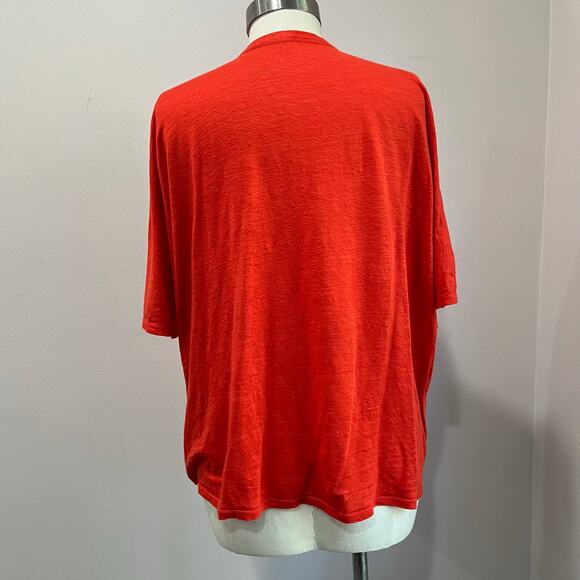Eileen Fisher Red Organic Linen Button Front Top Boxy Size L - Picture 3 of 7